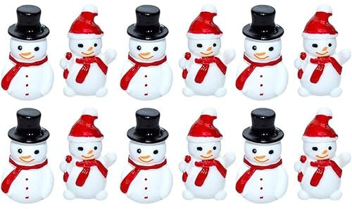 TIANLUD Weihnachten Miniatur Schneemann, 12pcs Mini Schneemann Figuren, Schneemann Mini Deko, Weihnachten Deko Schneemann, Geeignet für Weihnachtspuppenhausdekoration und DIY-Dekoration
