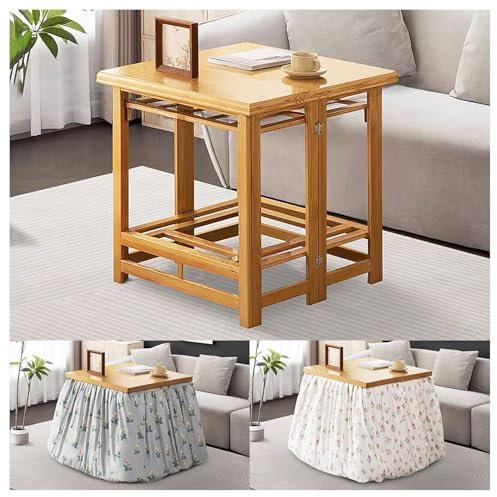Mesa Kotatsu para Calentar el Invierno, Mesa de Trabajo Multifuncional Kotatsu, con Edredón Extraíble y con Compartimento de Secado, Calentador No Incluido,Natural,70×70cm/27.5×27.5in