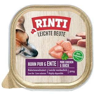 RINTI - Presa Ligera | Comida húmeda Reducida en calorías con Carne magra Baja en Grasa para Perros sensibles y Adultos. Alimento Completo en prácticos Cuencos | 9 x 300 g de Pollo Puro + Pato