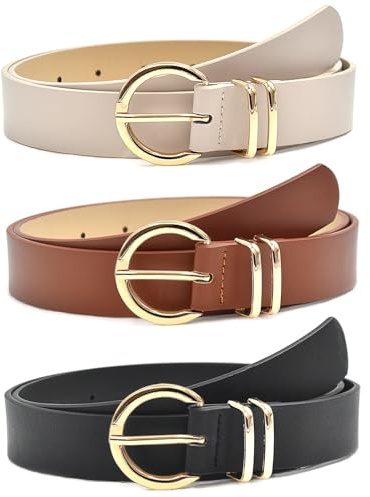 Jortmrd 3 Pezzi Cintura Donna in PU Cintura Regolabile Donna Cinture Retrò Cinture in Pelle da Donna alla Moda con Fibbia Dorata per Pantaloni Jeans 105 x 2,8cm Nero Marrone Beige