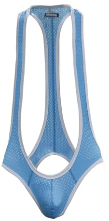 MIZSPISE Tanga con Suspensorio de Malla Sexy para Hombre Tirantes, Disfraz Borat Mankini, Body Calzoncillos Transpirables (FR/ES, Letras, Talla única, Regular, Regular, Cielo Azul)