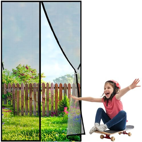 Cortina Mosquitera para Puertas, 275x200cm Cortina antiinsectos Fácil de ensamblar, Cierre Automático de Arriba a Abajo, Manos libres JPP1k Negro