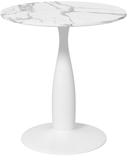 HOMCOM Esstisch 70 x 70 cm rund Küchentisch für 4 Personen Esszimmertisch mit Mamoroptik, Säule-Bein, Kaffeetisch moderner Tisch für Küche, Esszimmer und Wohnzimmer Weiß