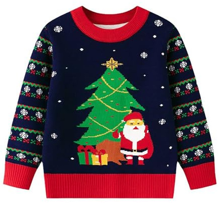 Jersey de Navidad para niños con luz LED para niñas - Moda festiva de punto para las vacaciones, marine, 5-6 años