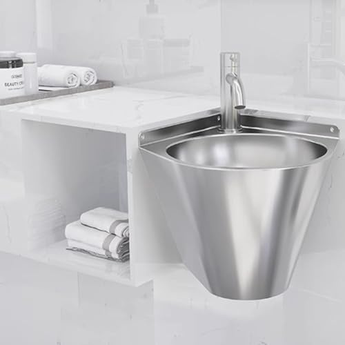 HEFJIAYCIQ Lavabo De Esquina De Acero Inoxidable, Lavabo Triangular De Pared Con Grifo, Estación De Lavado De Manos Para Tocador, Lavadero, Cocina,Silver 1,21x21x21cm