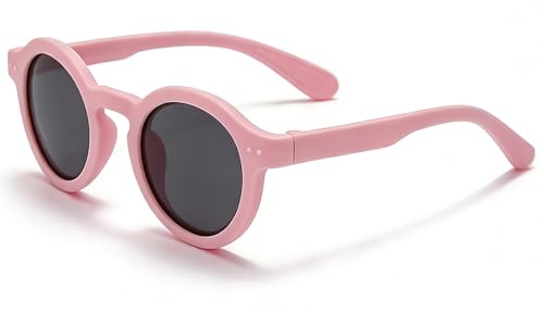 CIKJUK Solglasögon barn pojkar flickor polariserade runda gummiflexibel ram barnsolglasögon för UV400 skydd, ROSA