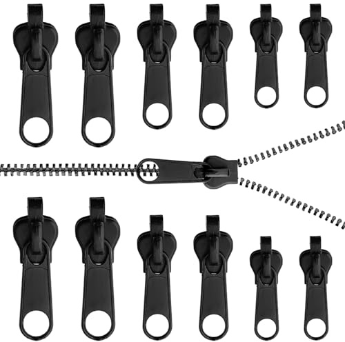 12 Pcs Curseur Fermeture Éclair Clipsable Remplacement, Clipsable Universel 3 Tailles Kits de Réparation de Zipper Détachables Rapide Sans Couture pour Vêtements Bagages Sacs et Valises