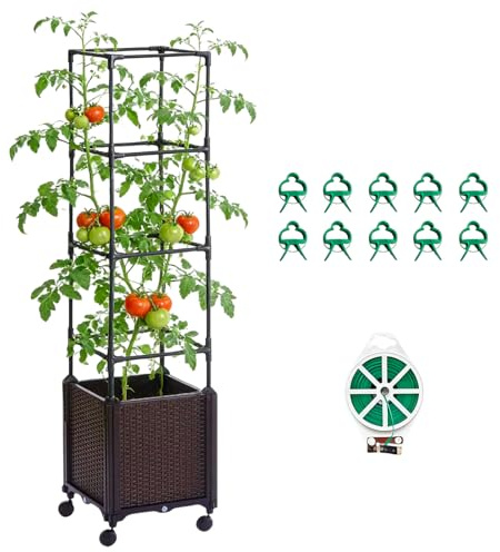 Risirica Tomato planter,Raised Garden Bed with Tomato Cage & Trellis, 53Self-Watering Tomatos Planter with Lockable Wheels,Climbing Plants Large Reservoir for Vegetables Flowers,Indoor Outdoor Patio