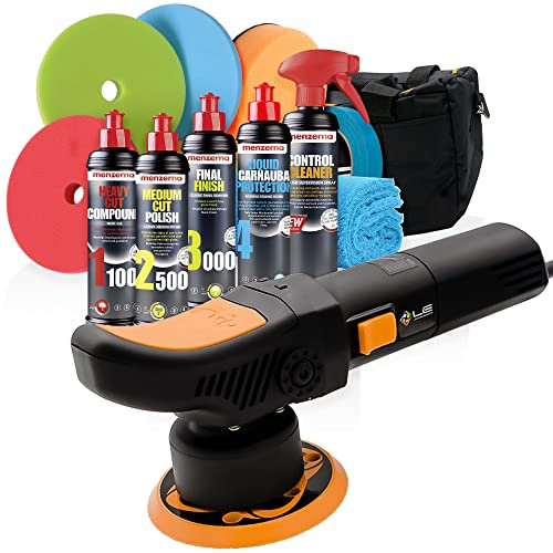 Detailmate Auto Politur Set - Liquid Elements T2000 V3 Exzenter Poliermaschine + Menzerna Politur Set: Control Cleaner HC1000, MC 2500, FF 3000, Carnauba Wachs + 4 Premium Pad + 3M Band + Poliertuch