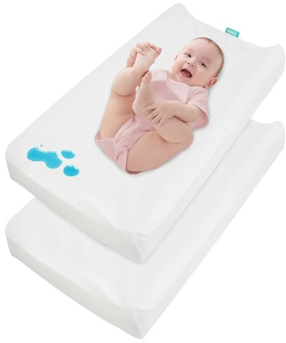 Changing Pad Cover Waterproof, 2 Pack Diaper Change Table Sheets for Baby Boys Girls, Fitted Cradle Sheets for 32x16 Contoured Pad, Breathable & Ultra Soft, White