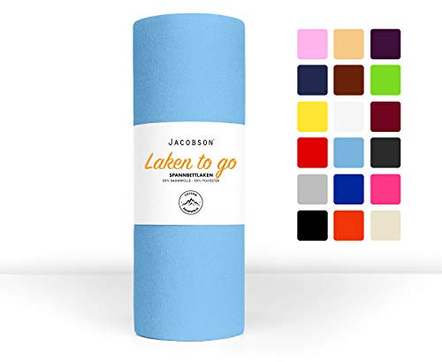 Jacobson Laken to GO Spannbettlaken Jersey Spannbetttücher Bettlaken 50% Baumwolle 50% Polyester (90x200-100x200cm 2er Set, Hellblau)