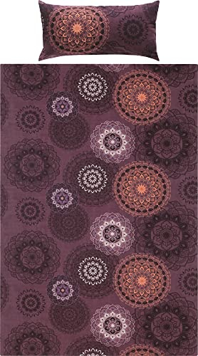 Erwin Müller Bettwäsche, Bettgarnitur Flanell - Mandala - mollig warm, temperaturregulierend, mit praktischem Reißverschluss - aubergine Größe 40x80 cm / 200x220 cm