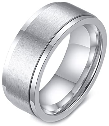 Epinki Anillo Giratorio Antiestres, Anillo 8MM Giratorio Pulido Plata para Hombre Acero Inoxidable Antiestres Talla 25