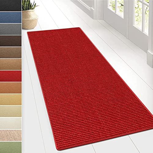 KARAT Sisal Teppich - Teppichläufer 80 cm breit - Naturfaser Läufer - Teppich für Wohnzimmer, Flur, Schlafzimmer - Sisalteppich Sylt (80 x 350 cm, Rot)