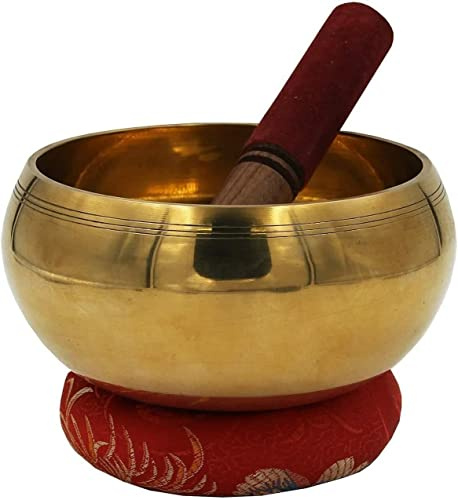 Cuenco cantor extragrande tibetano gong anillo pesado cuenco de oración con mazo y almohada - 15 cm de diámetro