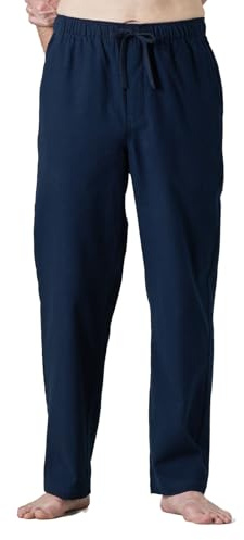 LAPASA Pantalon Pijama Hombre Algodon Franela Pajama Pant Dormir Largo Cuadro Bragueta con Boton estar en Casa Suave Comodo Invierno M39 XL Azul Marino