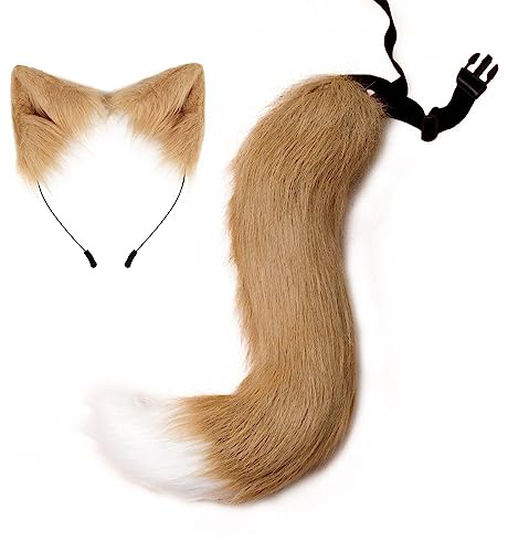 Set di 2 kit per costume per gatti, per cosplay, per orecchie di gatto, con coda di volpe, con coda di volpe, per cosplay, acconciatura, Halloween, festa, adulto, bambino, cosplay, festa di Natale