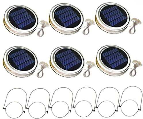 NIDONE 6 Pezzi Luci barattoli sospesi, Luce sul Coperchio del Barattolo con muratura Solare con luci a Corda da 2 m Maniglia 20 LED LAMPAGGIO LATERNA per Decorazione del Garden