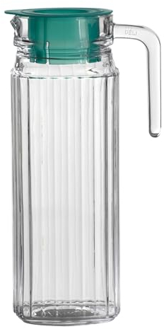 Domotti Glaskrug mit Deckel 1l Delight Wasserkaraffe mit Henkel transparent Kunststoffdeckel spülmaschinengeeignet