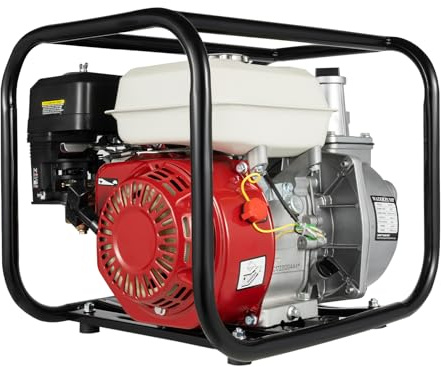Begoniape vattenpump 4-takt, 6,5 hk, bensinmotor, självsugande trädgårdspump, smuts-vattenpump, grönsaksträdgårdspump, 2 tums trädgårdsslang, 3,6 l bränsletank, 4,8 kW, 36 m³/h