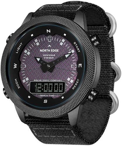 findtime Solaruhr Herren mit Kompass Weltzeit Timer Taktische Uhr für Männer Nylon Armee Sport Armbanduhr IP68 Wasserdicht
