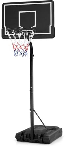 LIFEZEAL Bärbar basketkorg, justerbar höjd 210–260 cm, basketbollsstativ med hjul, okrossbar PC-bräda, påfyllningsbar bas med vatten och sand för barn och vuxna