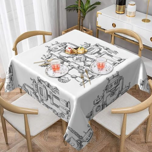 Gjgdbxdw Cute Cartoon Robots Print Printed Square Tablecloth, Waterproof Table Cloth Wipeable Table Cover for Home Kitchen Dining Party Indoor and Outdoor 54X54