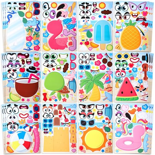 JOYIN 36 PCS Make-a-face Sticker Sheets, Make Your Own Summer and Match Animals Sticker Sheets for Children, Sticker Faces for Kids, Stickers for Party Bags, Kids Party Favor Supplies