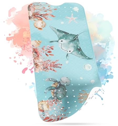 SilverRack Halkfri Badkarsmatta för Barn [100 x 40 cm] - BPA-fri Badmatta - För Baby - Badrumsmatta - Rocka Undervattensvärld Grön