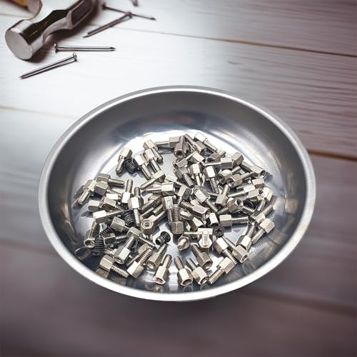 Bandeja magnética de 150 mm de diámetro para tornillos y clavos | Cuenco magnético de acero inoxidable | Gran sujeción magnética | Base de goma antiarañazos | Ideal para taller y bricolaje