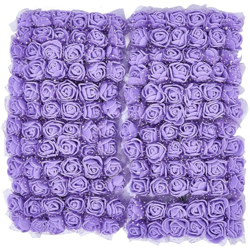 SOFPLATE 288 pz. Piccole Teste di Fiori di Rosa In Schiuma con Stelo In Ferro Decorazioni di Rose Finte Lilla Da 2cm per Centrotavola di Nozze Addio Al Nubilato Fermagli per Capelli San valentinos Fes