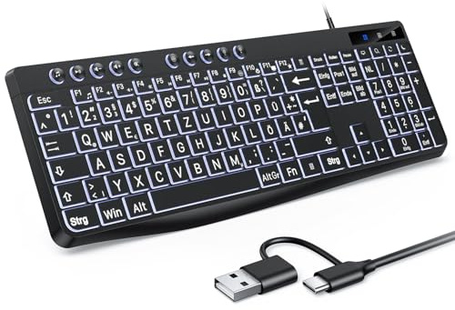 OMOTON Beleuchtete Kabel Tastatur für Senioren, Kinder, Sehbehinderte