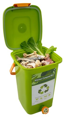 Fyssnn Cubo de basura orgánica para cocina, 10 L, 15 L, 20 L, con doble tapa, inodoro para compost y reciclaje, contenedor de compost para encimera, balcón y jardín (15 L)