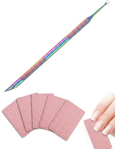 HAPZUR Empujador de Cutículas 2 en 1 de Titanio, 1 pza + 50 Lijas Rosa 100 Granos para Manicura y Pedicura Profesional, Remueve Gel y Piel Muerta.