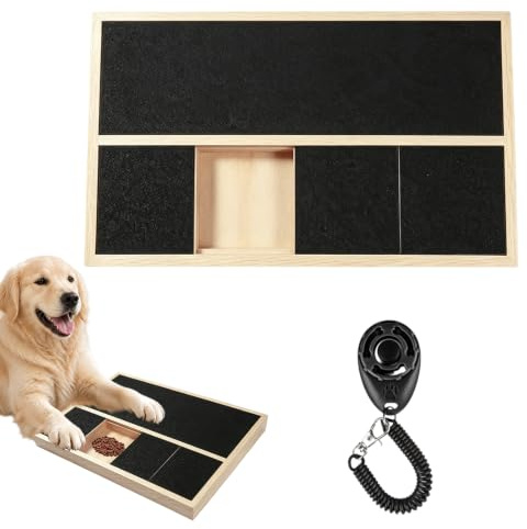 Planche À Gratter pour Chien, 35×25×3.5 cm Griffoir pour Chien avec Boîte à Friandises, Tapis à Gratter pour Chien avec Clicker, Griffoir en Bois Massif pour Chien Alternative aux Coupe-Ongles