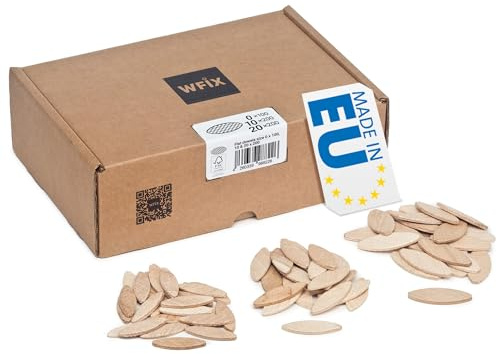 WFix Flachdübel Sortiment 0 10 20, 500 Stück, Buche massiv, FSC, für 4 mm Nut, passend für Lamellofräse und Flachdübelfräse, sortiert im Karton für präzise Holzverbindungen