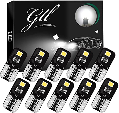 GLL 10PCS T10 LED Bulbs, W5W 501 Wedge Bulbs, Super Bright 130LM 6500K Xenon White, 12V Canbus Ready Error Free for Most Vehicles, Car Interior Dome Map License Plate Side Lights