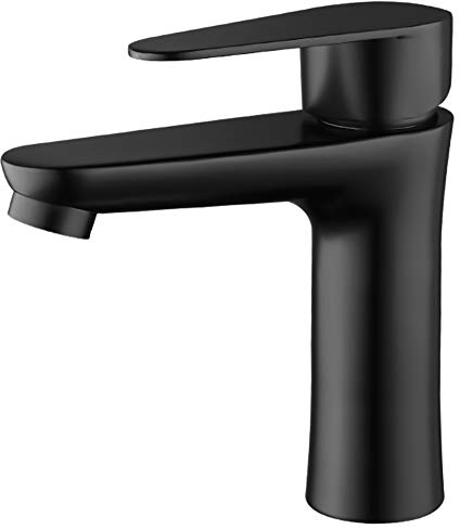 Grifo para cuarto de baño, grifo de fregadero caliente y frío, válvula de cerámica, grifo de lavabo para cuarto de baño (negro ancho)