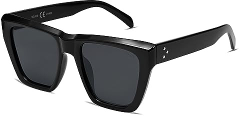 SOJOS Fashion Oversized Square Cat Eye Polarized Sunglasses for Women Trendy Cateye Style Womens Sunglasses SJ2179, Black Frame/Grey Lens