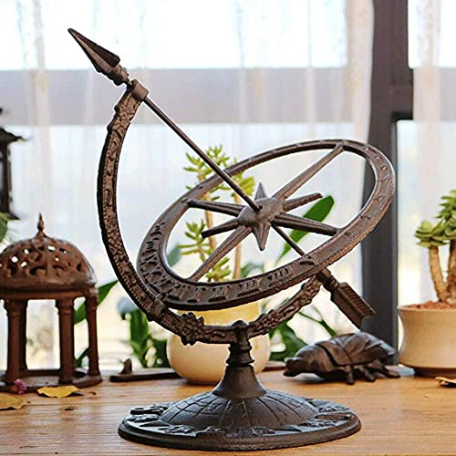 GTTFX Meridiana da Giardino in ghisa, Bussola armillare, Orologio con Numeri Romani, Ornamenti