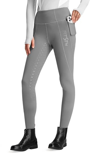 FitsT4 Sports Leggings d'équitation d'hiver pour Femmes Culotte d'équitation en Silicone avec Doublure en Polaire, Poche pour téléphone Portable et Passants de Ceinture