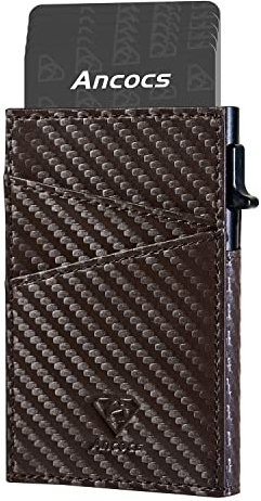 Ancocs Credit Card Holder Wallet for Men RFID Blocking Slim Minimalist Synthetic Leather Wrapped Metal Wallet