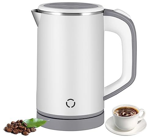 800ML Pava Electrica, 600W Jarra Electrica Calentar Agua, Hervidor de Agua Pequeño, Electric Kettle Inoxidable para té Café Leche para Bebés, Sobrecalentamiento Viaje Silencioso (Blanco)