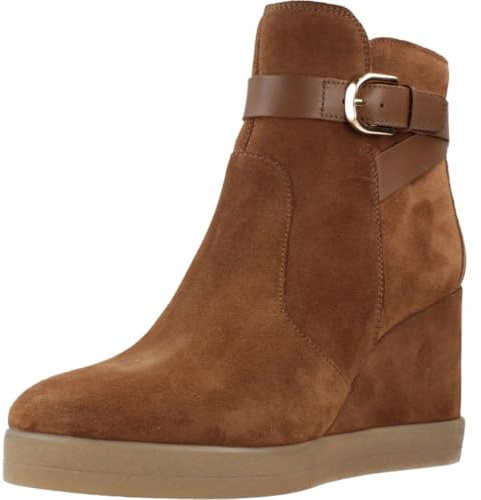 Geox D Elidea - Stivaletti da Donna con Zeppa, Dk Cammello, 36 EU