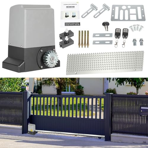 Daromigo Schiebetorantrieb 370W Garagentorantrieb bis 800kg,Schiebetorantrieb Set mit Fernbedienungen und Automatische Schließfunktion,Schiebetor Toröffner Tor Antrieb 12m,Torantrieb Wasserdicht