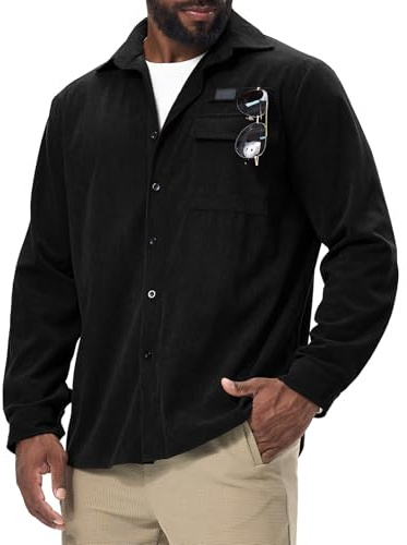 Danfiki Chemise Homme Manches Longues à Veste en Velours Côtelé Bûcheron Casual Chaude Regular Fit Poches