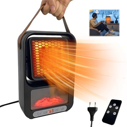 XPJBKC Chauffage Soufflant, Petit Chauffage Electrique 800 W avec Thermostat et Télécommande, Minuterie 1-12 Heures, Radiateur Soufflant pour Chambres, Bureaux, Salles de Bains