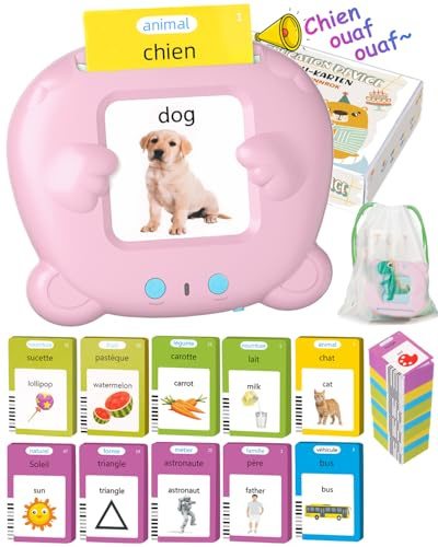 Cartes éducatives pour Jouet Jeux Enfant 2 Ans, Cartes Parlantes Montessori Français, Carte Flash Parlante, Jouets éducatifs, Jeunes Enfants de 1 à 6 pour écouter et Apprendre 224 Mots Rose