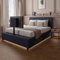 X-Rocker Maisie Velvet King Ottoman TV Bed Frame with Rotating TV Mount, Ottoman Underbed Storage and Ambient Underbed RGB LED Lighting King 5ft Fabric Bedstead XR LIVING - Navy Blue