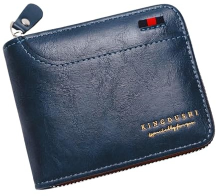 Belijoeuri Portefeuille Homme avec Fermeture éclair, Porte-monnaie compact pour homme, Compartiment pour Photo, Porte-cartes, Porte-monnaie et Porte-billets, Design à la Mode, Élégant et Sobre, bleu